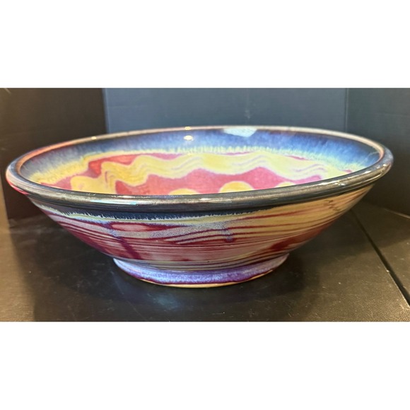 Unbranded Other - Studio Art Pottery Serving Bowl Multi Color Purple Spiral Glaze Statement Boho